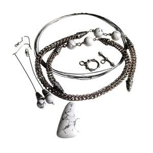 White buffalo Turquoise + Viking knitting jewelry making kit needs finishing .